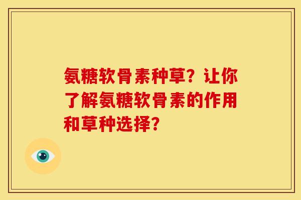 氨糖软骨素种草？让你了解氨糖软骨素的作用和草种选择？-第1张图片-关节骑士