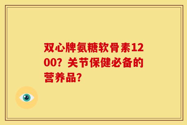双心牌氨糖软骨素1200？关节保健必备的营养品？