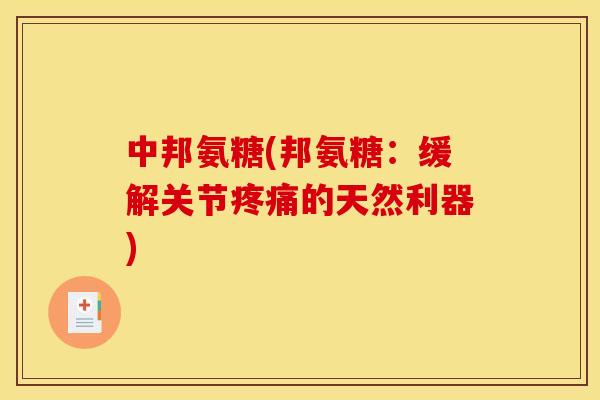 中邦氨糖(邦氨糖：缓解关节疼痛的天然利器)