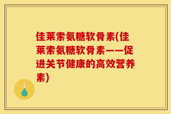 佳莱索氨糖软骨素(佳莱索氨糖软骨素——促进关节健康的高效营养素)