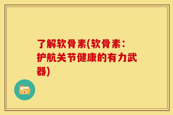 了解软骨素(软骨素：护航关节健康的有力武器)