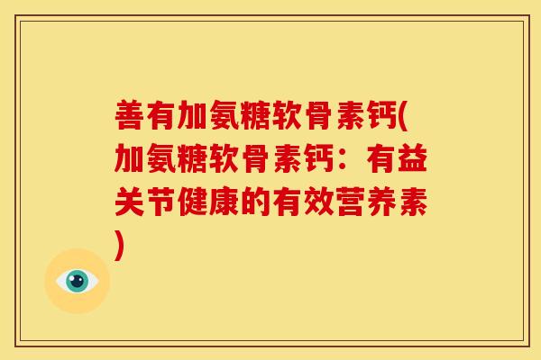 善有加氨糖软骨素钙(加氨糖软骨素钙：有益关节健康的有效营养素)