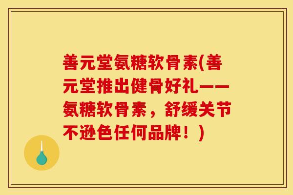 善元堂氨糖软骨素(善元堂推出健骨好礼——氨糖软骨素，舒缓关节不逊色任何品牌！)