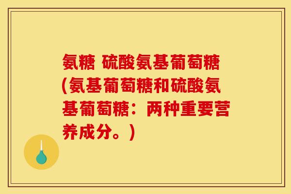 氨糖 硫酸氨基葡萄糖(氨基葡萄糖和硫酸氨基葡萄糖：两种重要营养成分。)