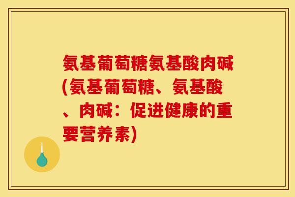 氨基葡萄糖氨基酸肉碱(氨基葡萄糖、氨基酸、肉碱:促进健康的重要营养素)-第1张图片-关节骑士 氨基葡萄糖氨基酸肉碱(氨基葡萄糖、氨基酸、肉碱:促进健康的重要营养素)-第1张图片-关节骑士