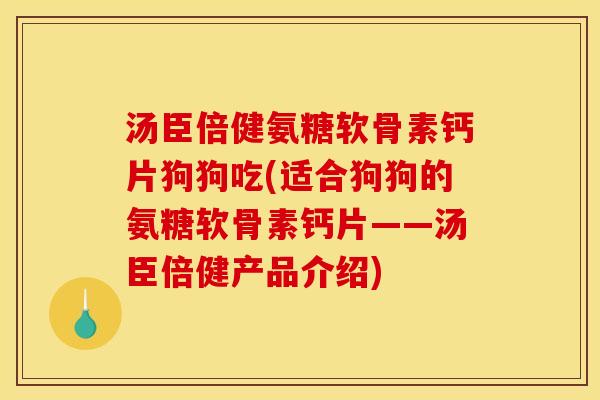 汤臣倍健氨糖软骨素钙片狗狗吃(适合狗狗的氨糖软骨素钙片——汤臣倍健产品介绍)