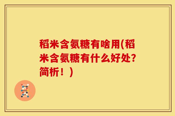 稻米含氨糖有啥用(稻米含氨糖有什么好处？简析！)