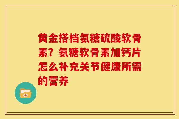 黄金搭档氨糖硫酸软骨素？氨糖软骨素加钙片怎么补充关节健康所需的营养