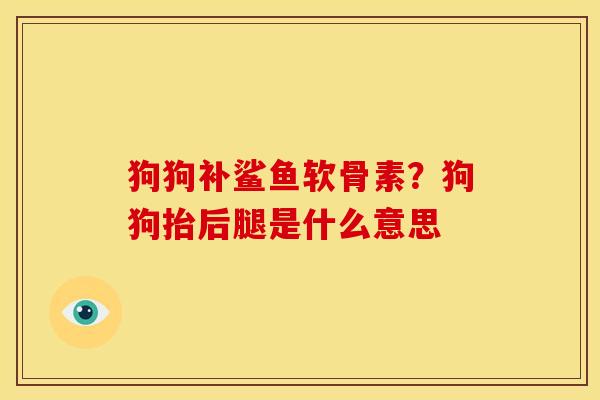 狗狗补鲨鱼软骨素？狗狗抬后腿是什么意思