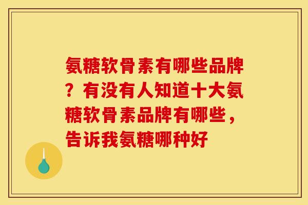 氨糖软骨素有哪些品牌？有没有人知道十大氨糖软骨素品牌有哪些，告诉我氨糖哪种好