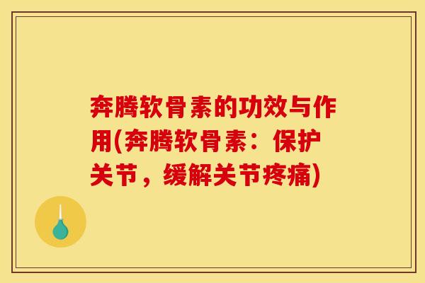 奔腾软骨素的功效与作用(奔腾软骨素：保护关节，缓解关节疼痛)