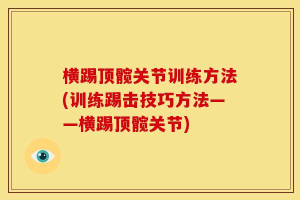 横踢顶髋关节训练方法(训练踢击技巧方法——横踢顶髋关节)