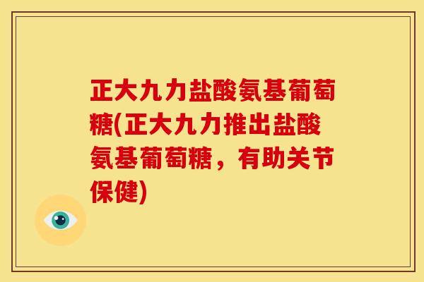 正大九力盐酸氨基葡萄糖(正大九力推出盐酸氨基葡萄糖，有助关节保健)
