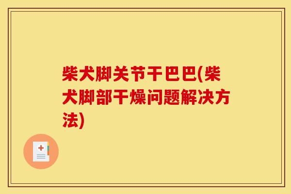 柴犬脚关节干巴巴(柴犬脚部干燥问题解决方法)