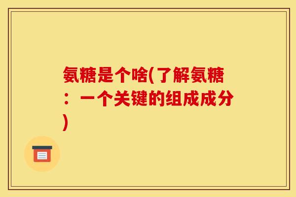 氨糖是个啥(了解氨糖：一个关键的组成成分)