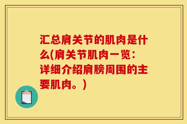 汇总肩关节的肌肉是什么(肩关节肌肉一览：详细介绍肩膀周围的主要肌肉。)