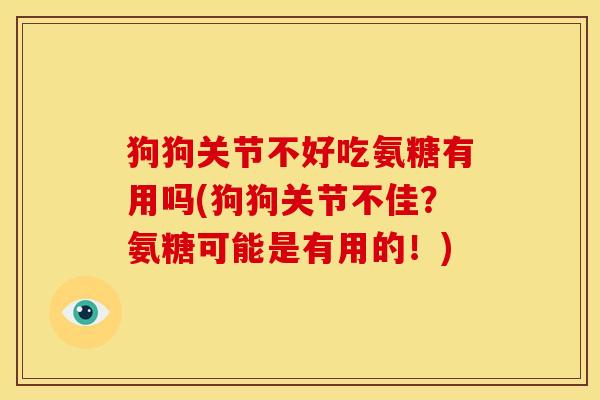 狗狗关节不好吃氨糖有用吗(狗狗关节不佳？氨糖可能是有用的！)