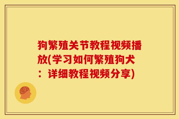 狗繁殖关节教程视频播放(学习如何繁殖狗犬：详细教程视频分享)