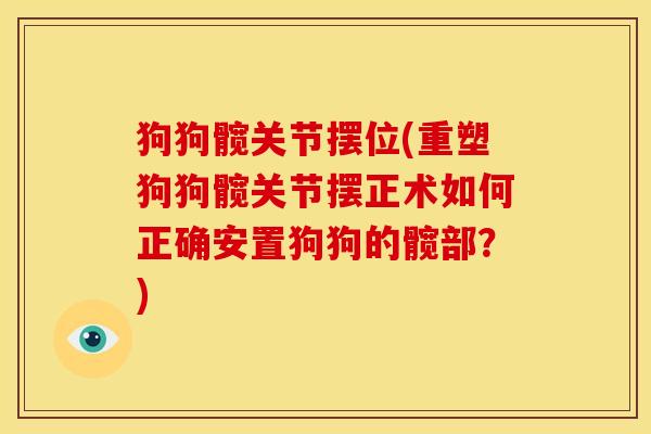 狗狗髋关节摆位(重塑狗狗髋关节摆正术如何正确安置狗狗的髋部？)