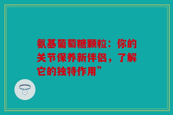 氨基葡萄糖颗粒：你的关节保养新伴侣，了解它的独特作用”