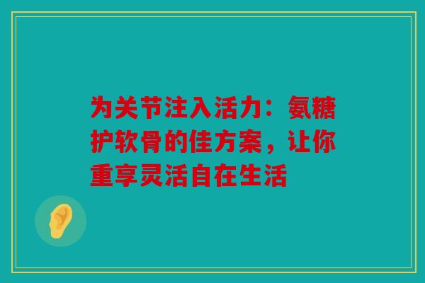 为关节注入活力：氨糖护软骨的佳方案，让你重享灵活自在生活